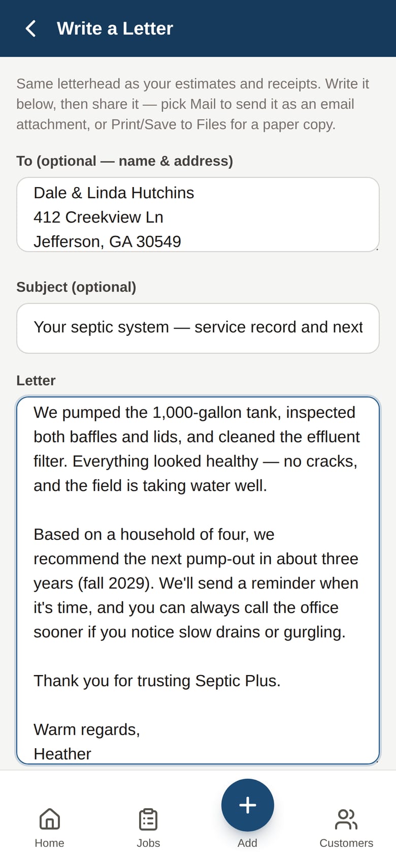 Any letter on the same letterhead — a service record, a recommendation, a notice — shared or printed from the phone.